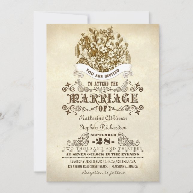 fleurs vintage invitations de mariage (Devant)