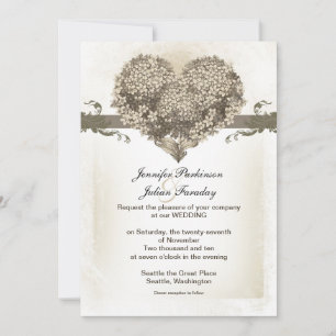 Fleurs vintages amour coeur faire-part de mariage