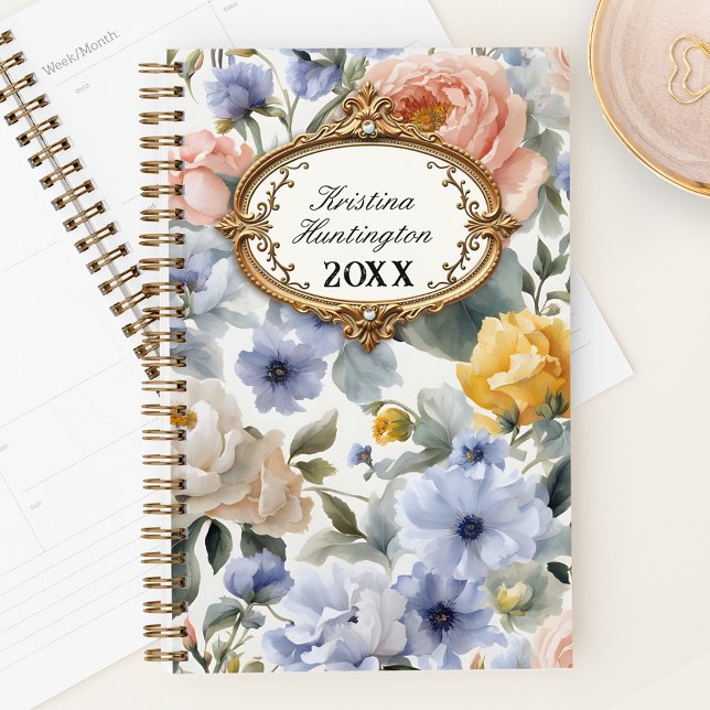 Fleurs vintages d'aquarelle avec cadre doré (Créateur téléchargé)