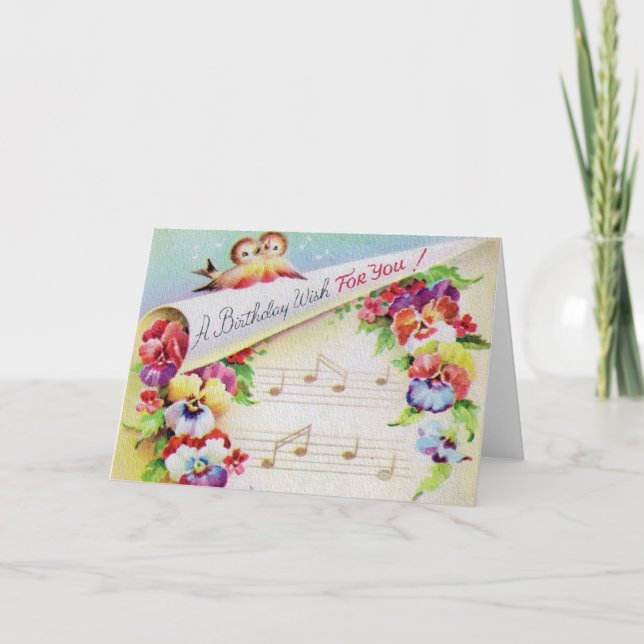 Fleurs vintages D'Oiseaux Et Musique Carte Anniver (Devant)