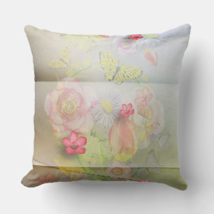 Fleurs vintages Et Papillons Coussin décoratif