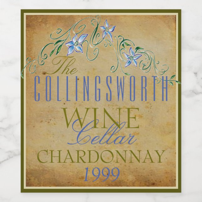 Fleurs vintages Étiquette de bouteilles de vin per (Étiquettes simples)