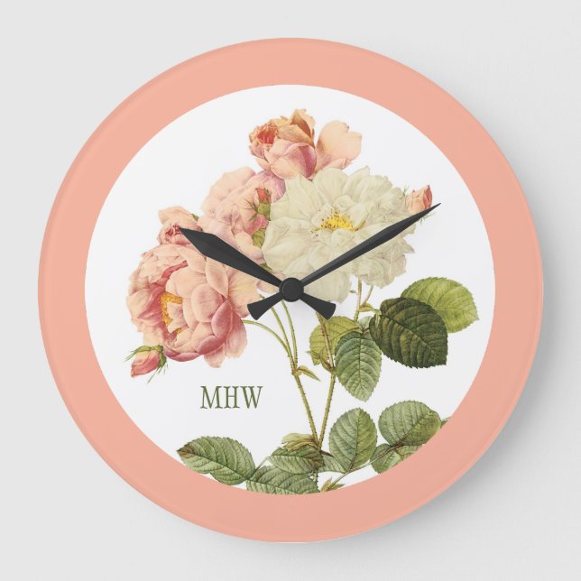 Fleurs vintages horloge murale monogramme personna (Recto)