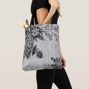 Fleurs vintages noires/grises Sac fourre-tout Mari