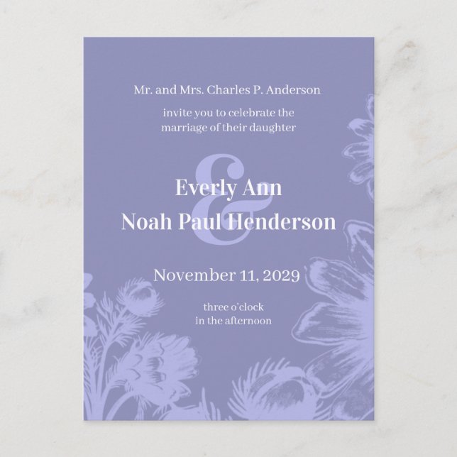 Fleurs Vintages Perwinkle faire-part de mariage-Bl (Devant)
