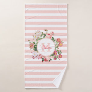 Fleurs vintages Pink Stripes Monogramme