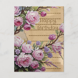 Fleurs Vintages roses Anniversaire Collage Carte p