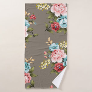 Fleurs vintages roses et bleues avec vert et crème