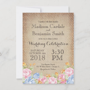 Fleurs vintages Rustique Burlap Invitations de mar