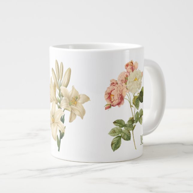 Fleurs vintages tasses monogrammes personnalisées (Devant droit)