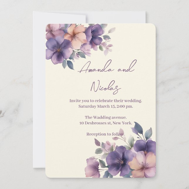 Fleurs violemment roses sur Faire-part de mariage (Devant)