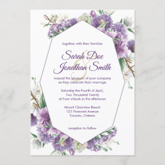 Fleurs violettes avec Faire-part de mariage de cad