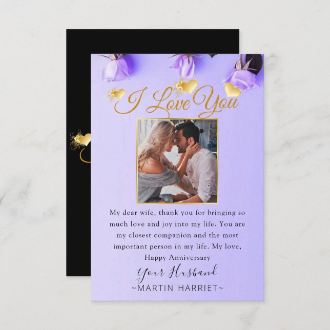 Fleurs violettes Carte Anniversaire Photo Pour Fem (Devant / Derrière)