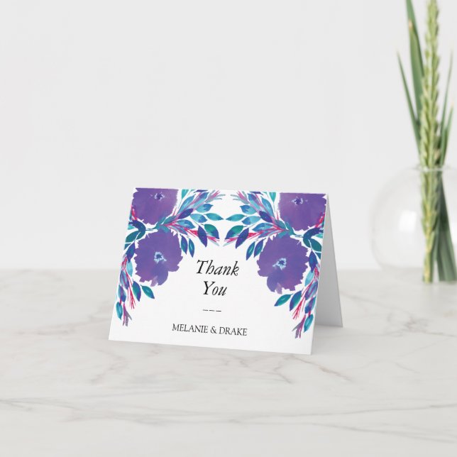 Fleurs violettes Carte de remerciements peinte à l (Devant)