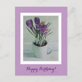 Fleurs violettes dans une tasse peinture carte d'a