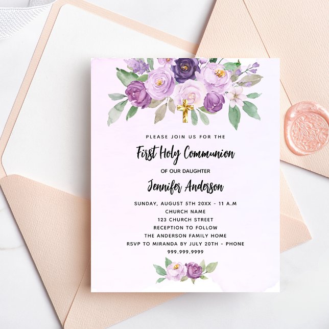 Fleurs violettes de la première communion invitati (Créateur téléchargé)