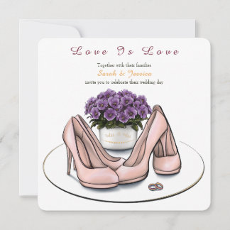 Fleurs Violettes Élégantes Invitation de Mariage L