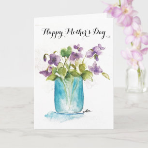 Fleurs violettes en bocal - Carte de fête des mère