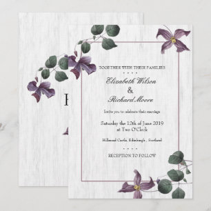 Fleurs violettes en bois blanc Invitation Mariage