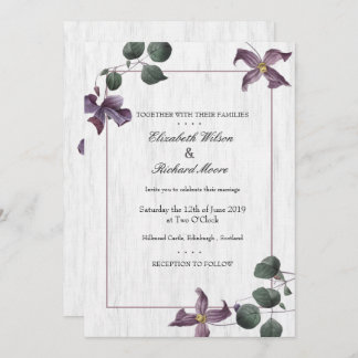 Fleurs violettes en bois blanc Invitation Mariage