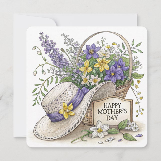 Fleurs violettes et jaunes Carte de fête des mères (Devant)