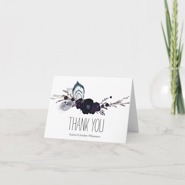 Fleurs violettes et plumes Merci (Devant)