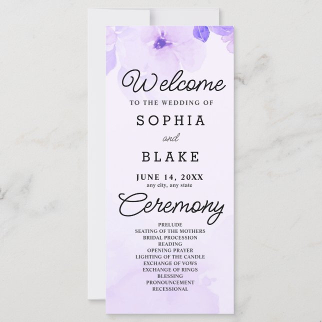 Fleurs violettes et verdure Programme de mariage v (Devant)