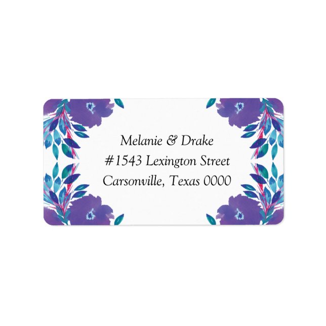 Fleurs violettes Étiquette de adresse Mariage pein (Devant)