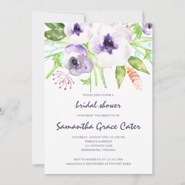 Fleurs violettes Invitation de douche nuptiale (Devant)