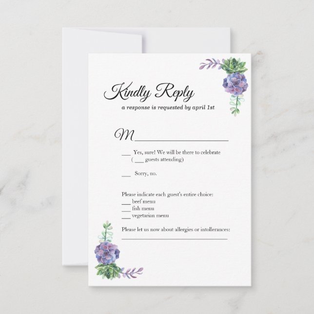 Fleurs violettes Invitation de mariage RSVP botani (Devant)