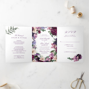 Fleurs violettes luxuriantes   Invitations de mari