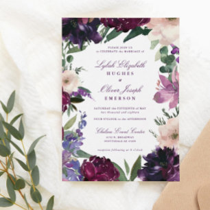 Fleurs violettes luxuriantes   Invitations de mari