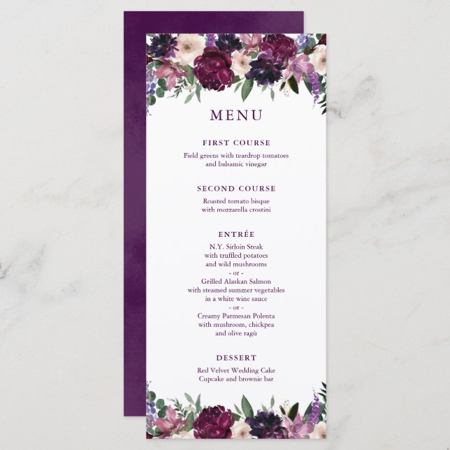 Fleurs violettes luxuriantes | Menu Mariage romant (Devant / Derrière)