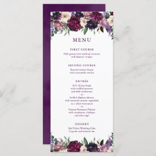 Fleurs violettes luxuriantes Menu Mariage romant
