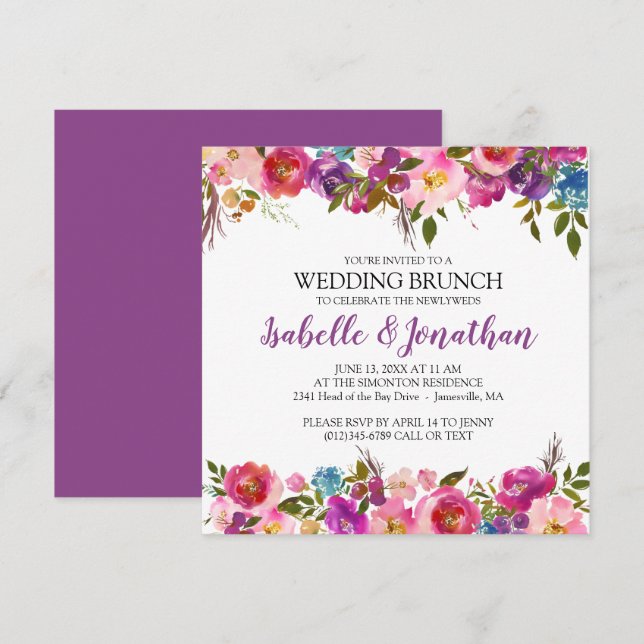 Fleurs violettes Mariage d'été Invitations Brunch (Devant / Derrière)