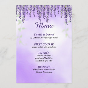 Fleurs violettes   Menu Mariage simple aquarelle