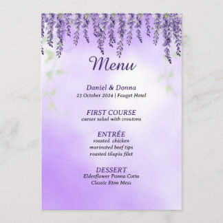 Fleurs violettes | Menu Mariage simple aquarelle