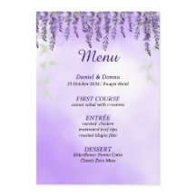 Fleurs violettes | Menu Mariage simple aquarelle