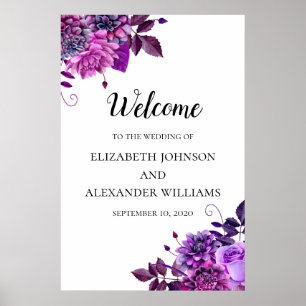 Fleurs violettes pancarte de bienvenue. Impression