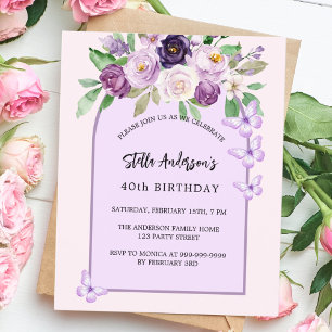 Fleurs violettes papillons arc budget anniversaire