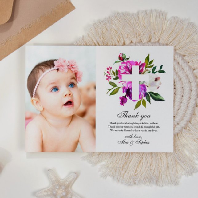 Fleurs violettes Photo Carte de remerciements Bapt (Créateur téléchargé)