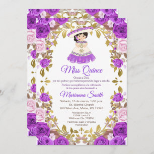 Fleurs violettes Quinceanera Invitation