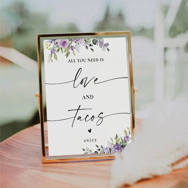 Fleurs Violettes Romantiques Panneau Amour et Taco (Créateur téléchargé)