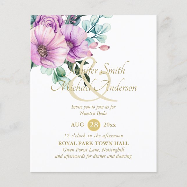 Fleurs violettes rustiques Nuestra Boda Invitacion (Devant)