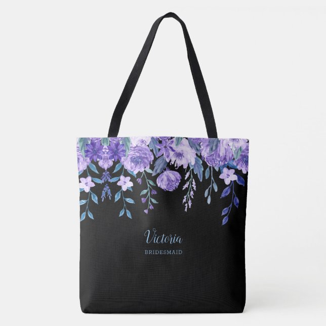 Fleurs violettes Sac fourre-tout monogramme (Devant)