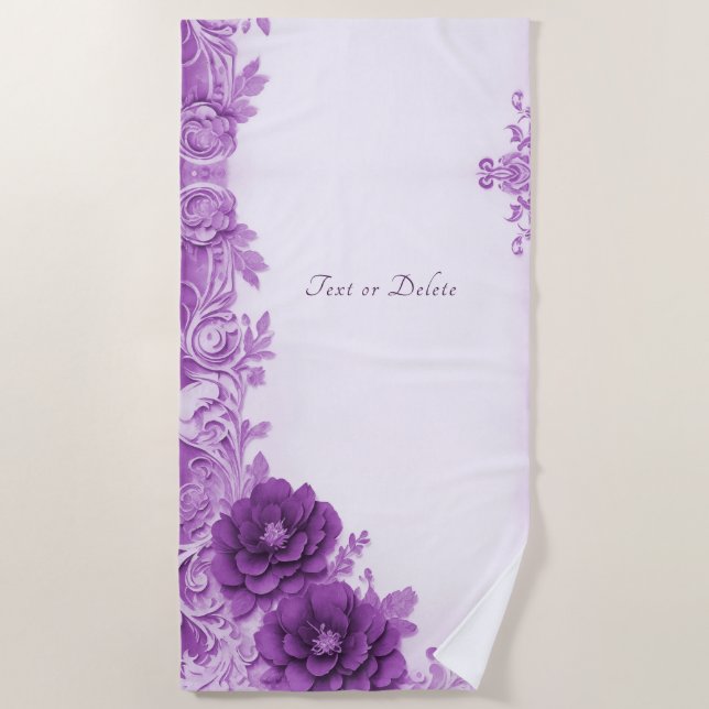 Fleurs violettes Serviette de plage fleurie (Devant)
