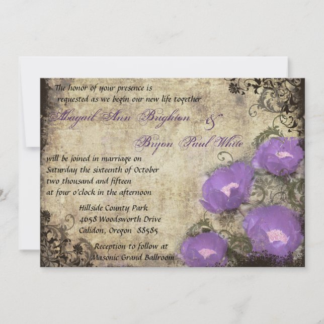 Fleurs violettes Vintage Mariage Invitation (Devant)