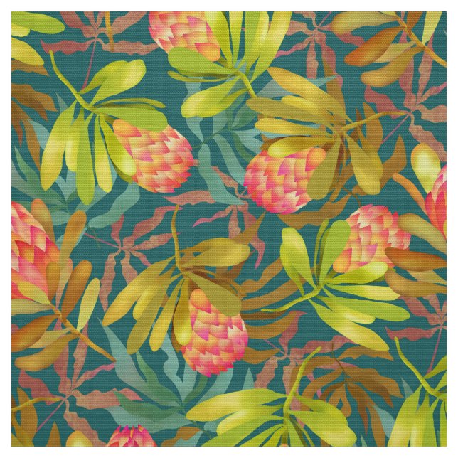Fleurs Wlid Protea tissu Turquoise (Échantillon)