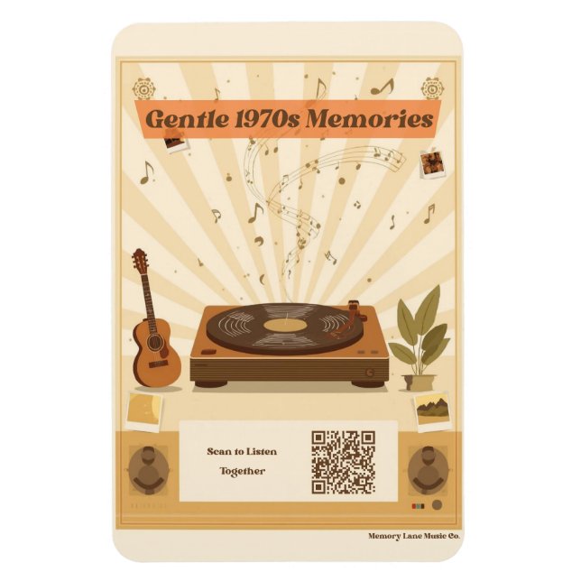 Flexible 1970s Memory Care Music Playlist Magnet Dementia (Vertical)