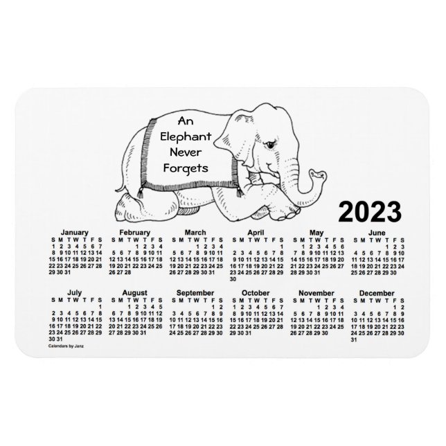 Flexible 2023 White Elephant Calendar by Janz 4x6 Magnet (Horizontal)